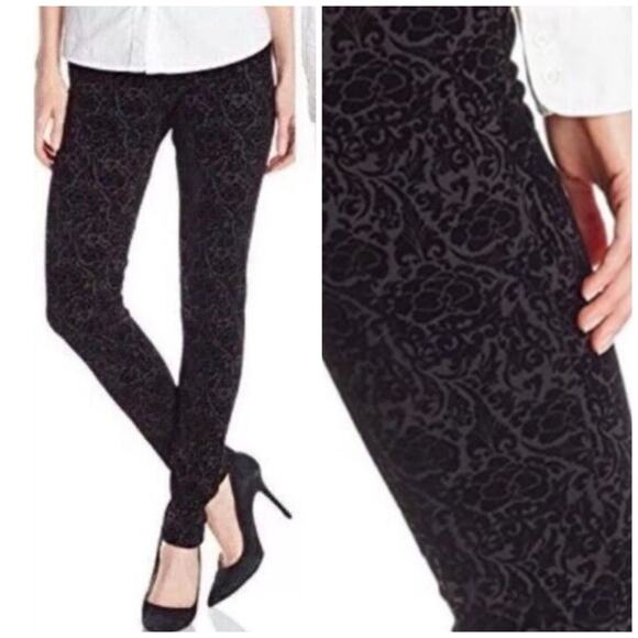 NYDJ Black Primrose Flocking Pull On Jacquard Velvet Pants 8P Business Casual - Picture 1 of 14